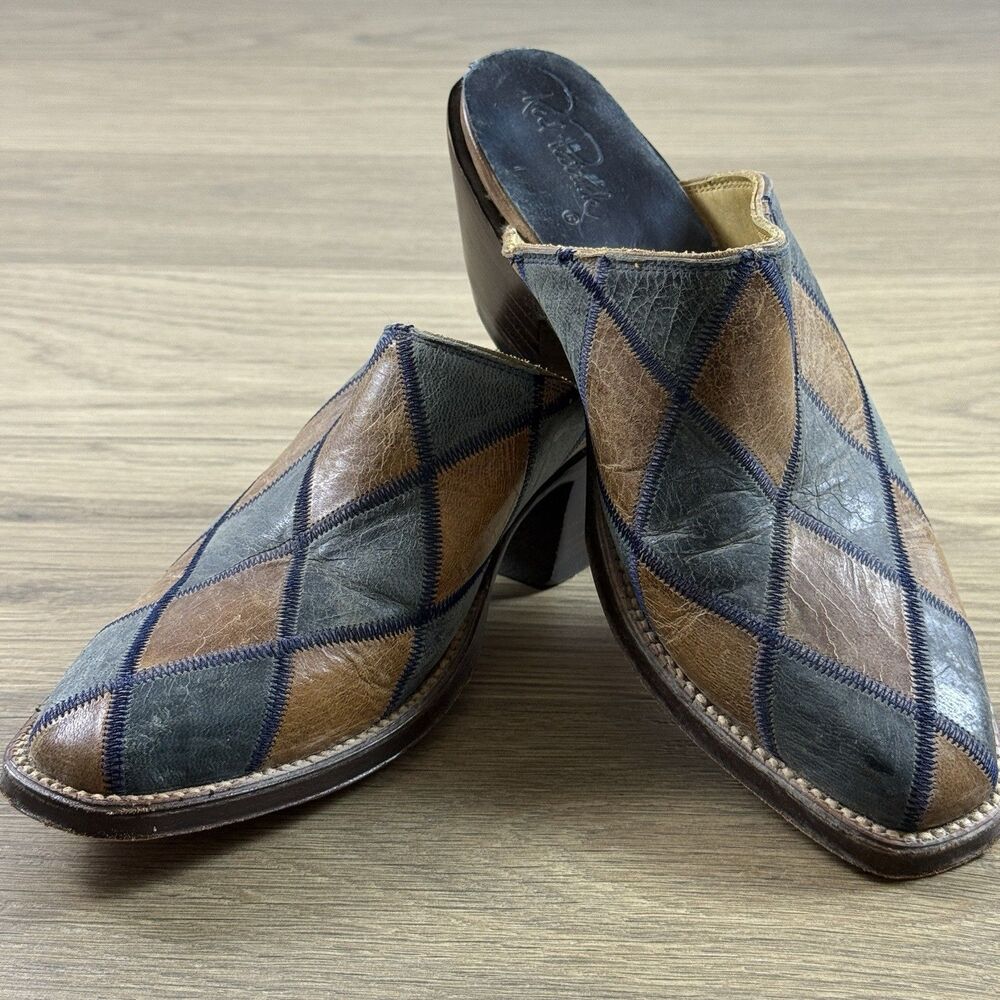 Rod Patrick Shoes Women 6.5 Patchwork Leather Mule Booties Diamond